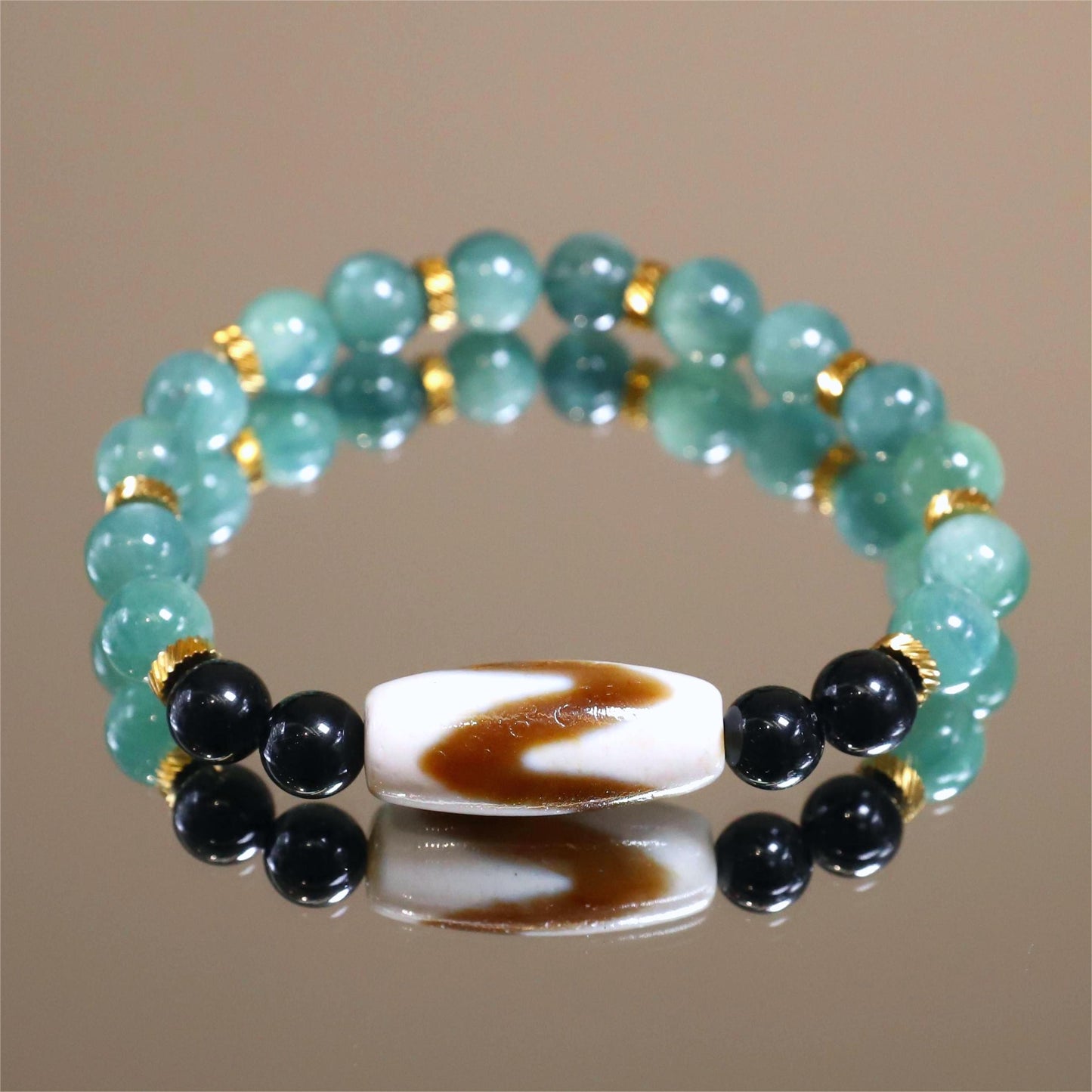 The Mystic Fang - Green Kyanite + Tiger Tooth Dzi Bracelet