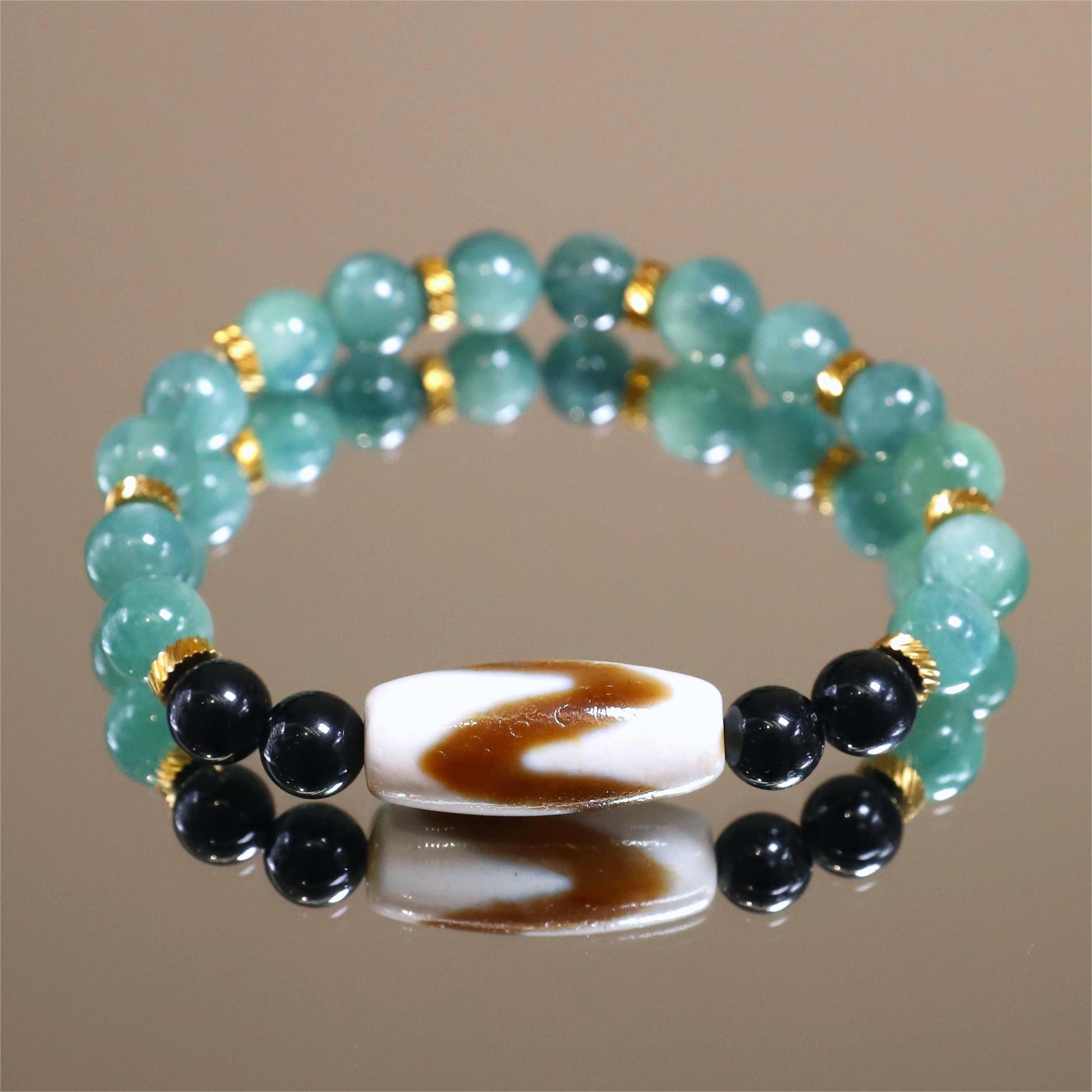The Mystic Fang - Green Kyanite + Tiger Tooth Dzi Bracelet