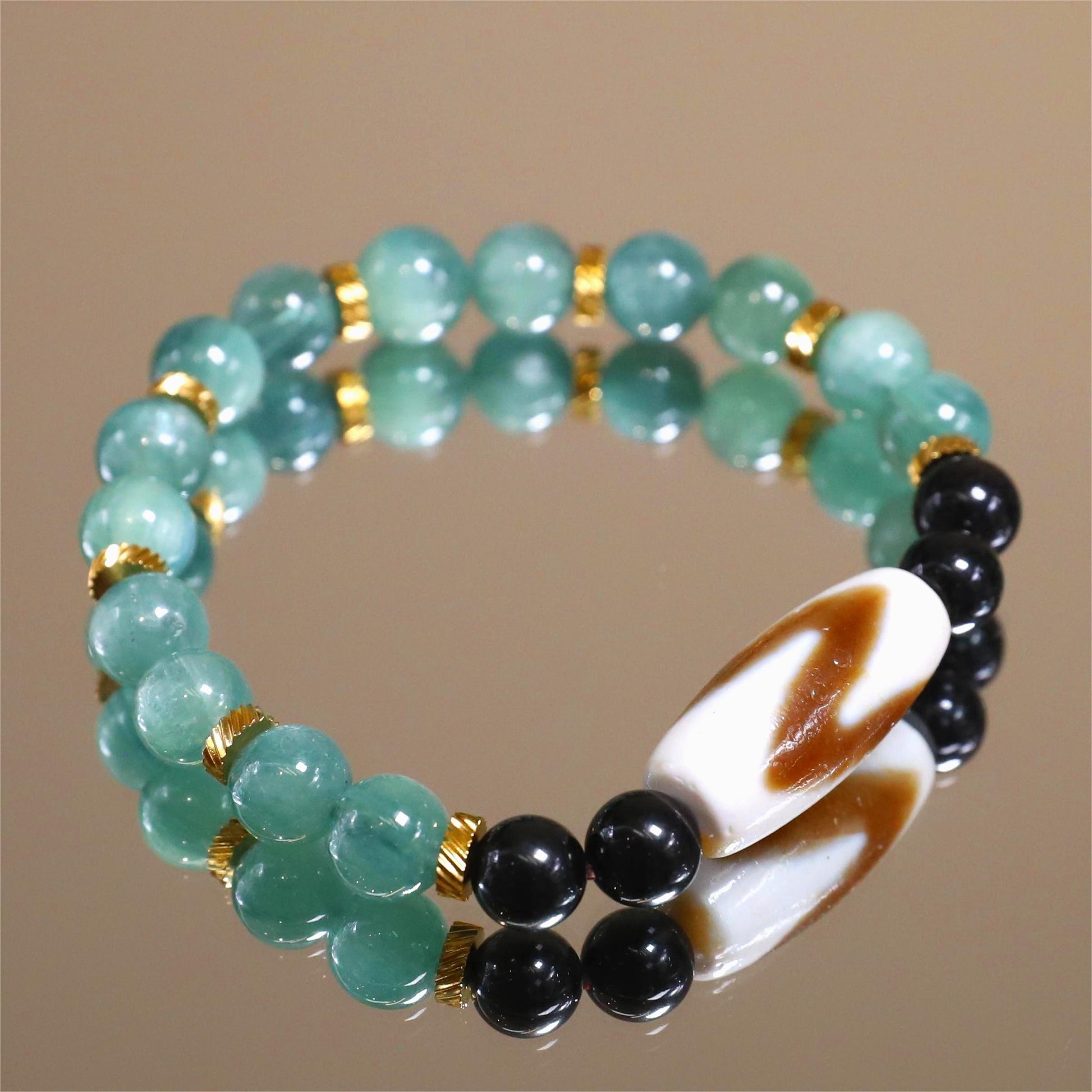 The Mystic Fang - Green Kyanite + Tiger Tooth Dzi Bracelet