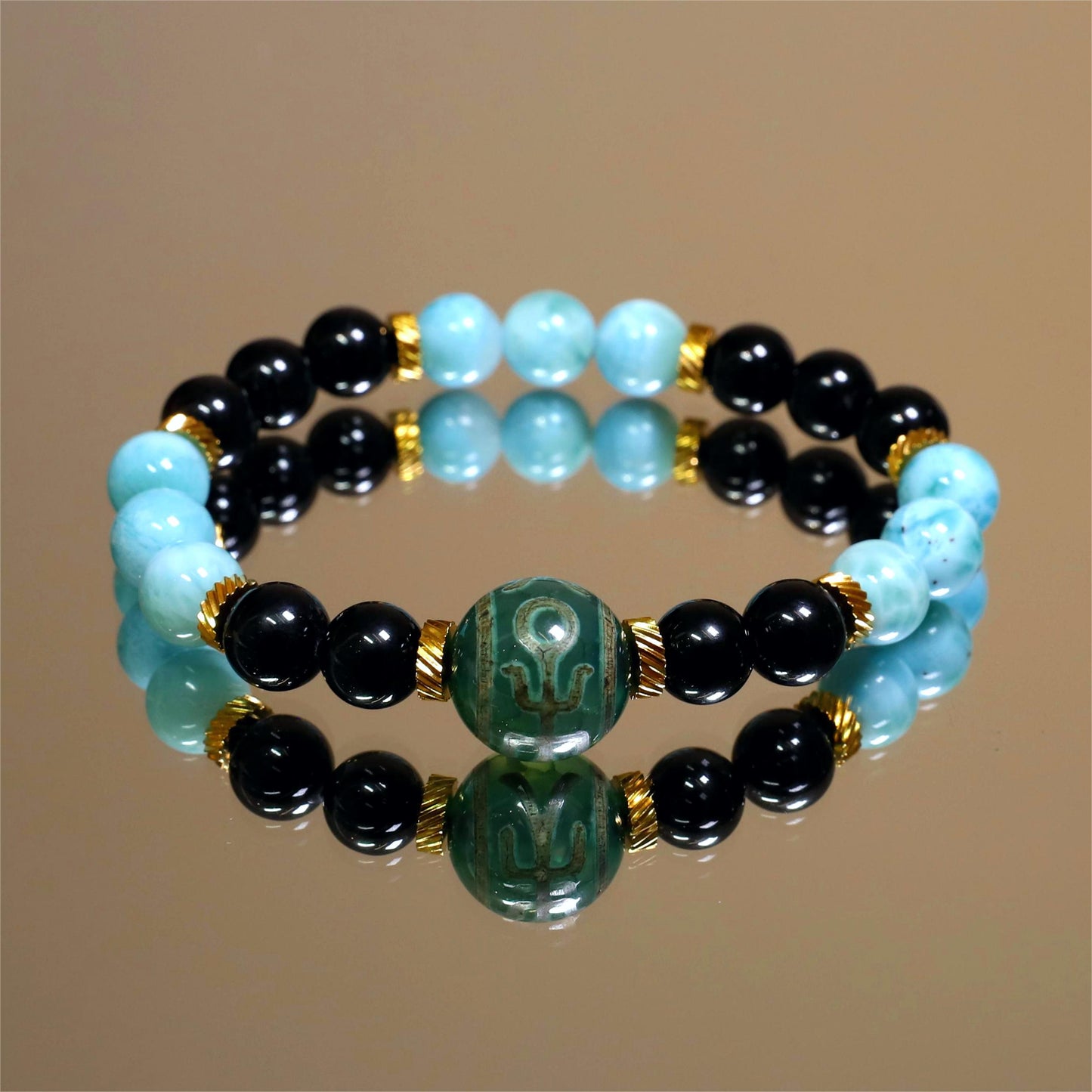 The Skyward Grace - Larimar + Benefactor Dzi Bracelet