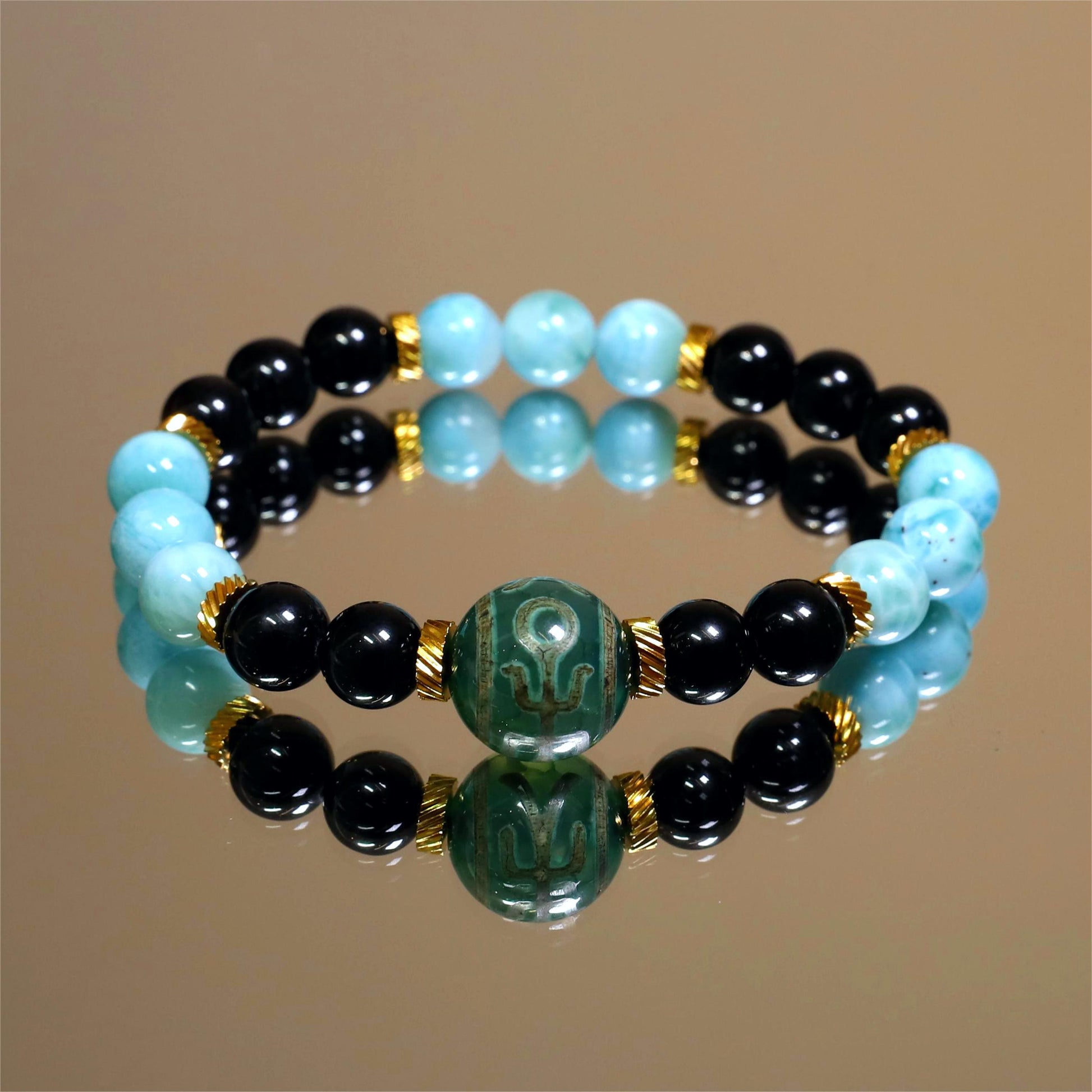The Skyward Grace - Larimar + Benefactor Dzi Bracelet