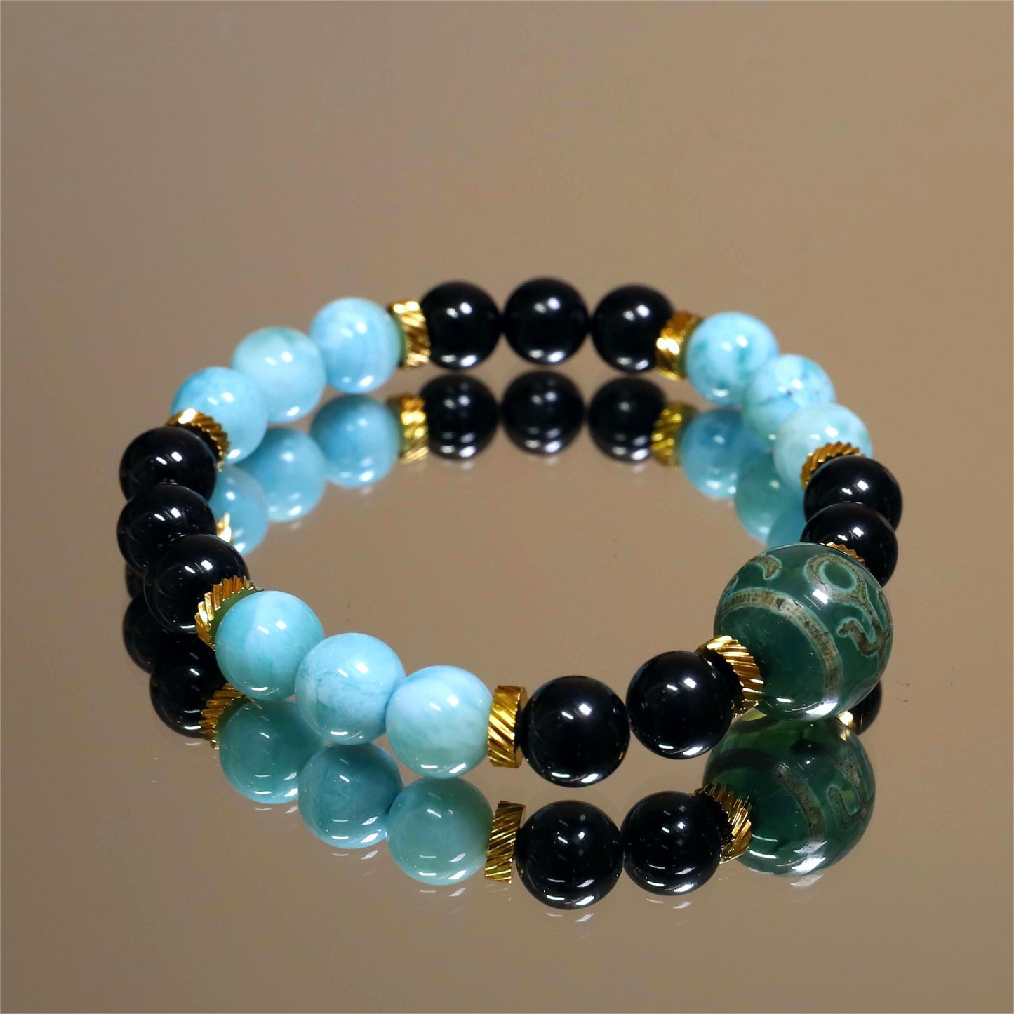 The Skyward Grace - Larimar + Benefactor Dzi Bracelet
