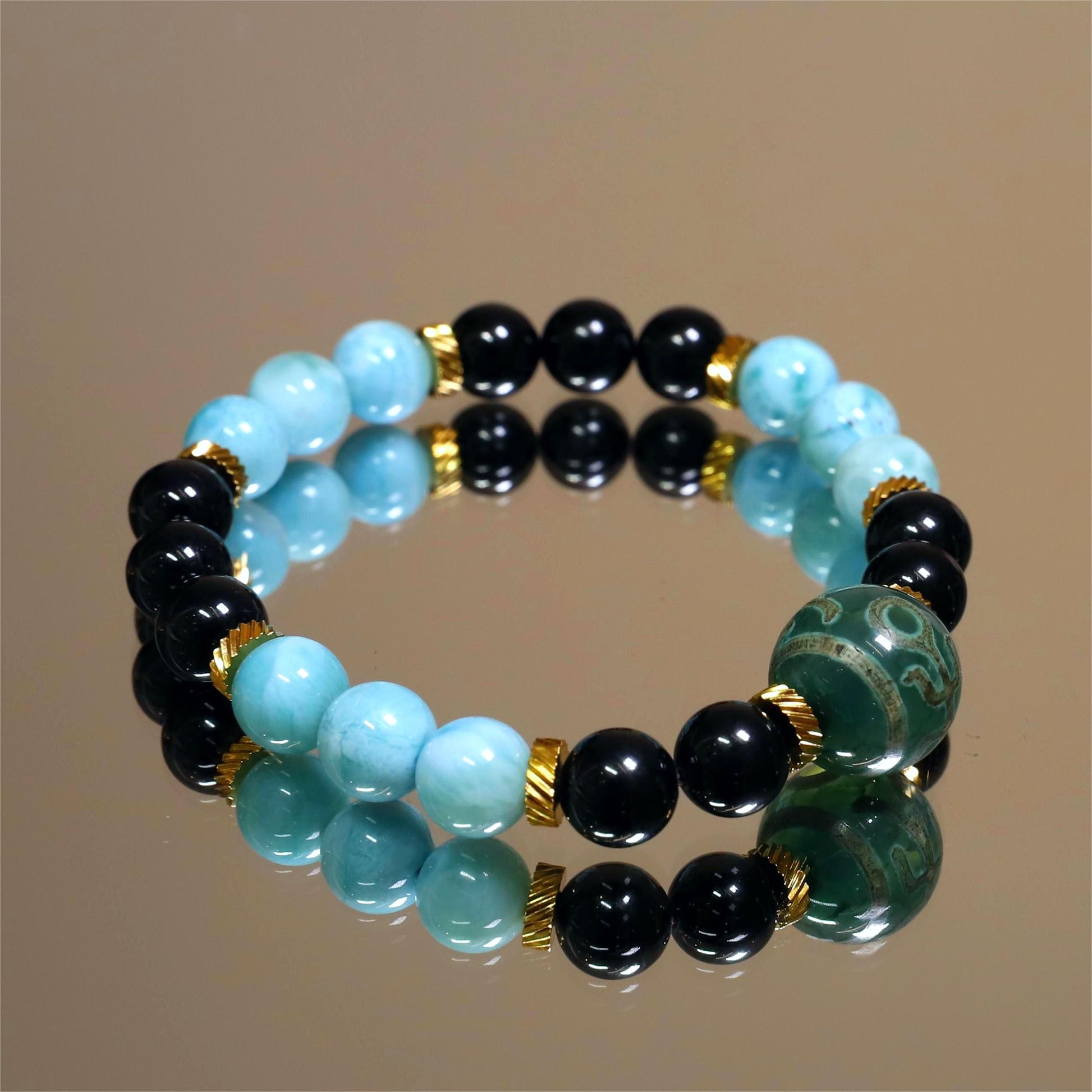 The Skyward Grace - Larimar + Benefactor Dzi Bracelet
