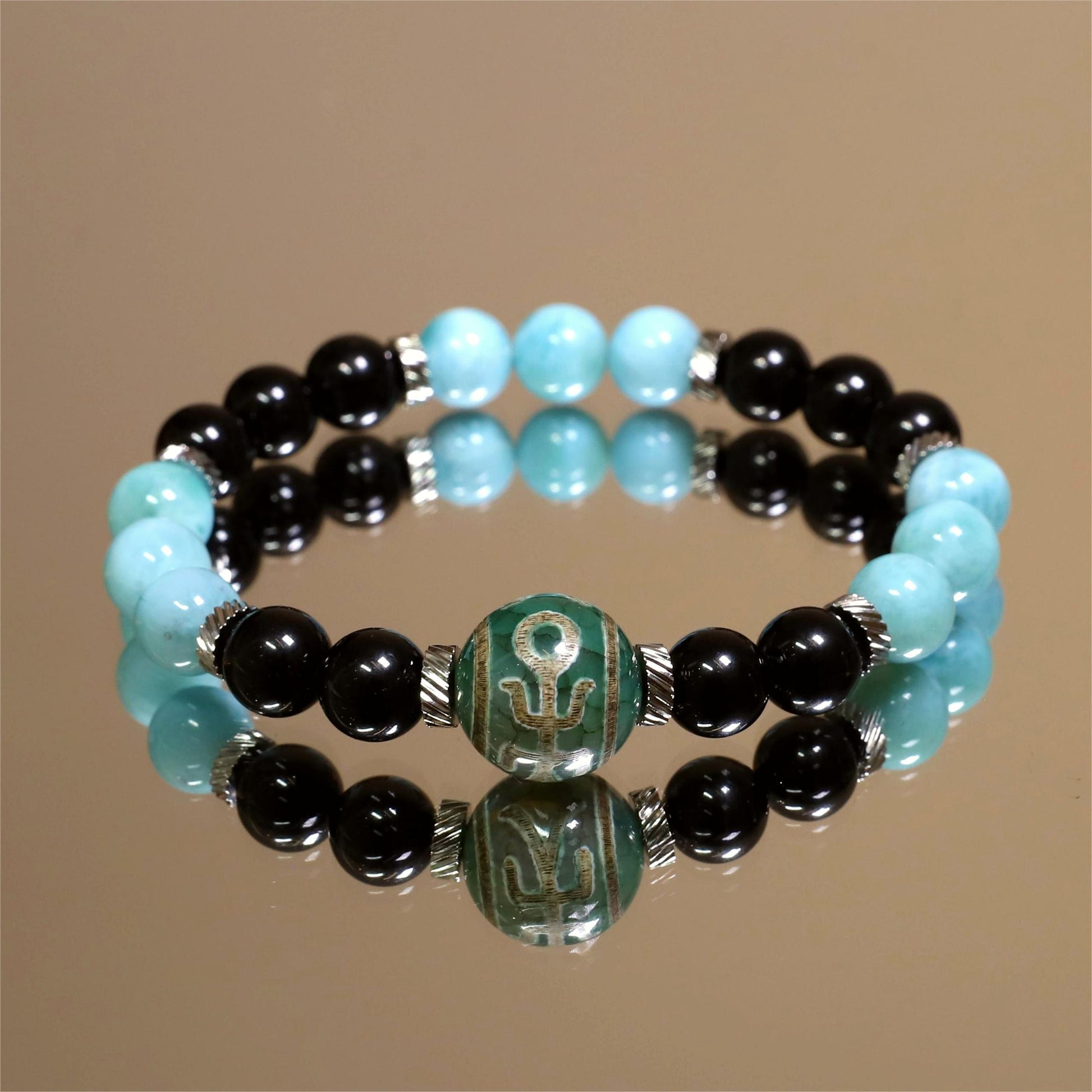 The Skyward Grace - Larimar + Benefactor Dzi Bracelet