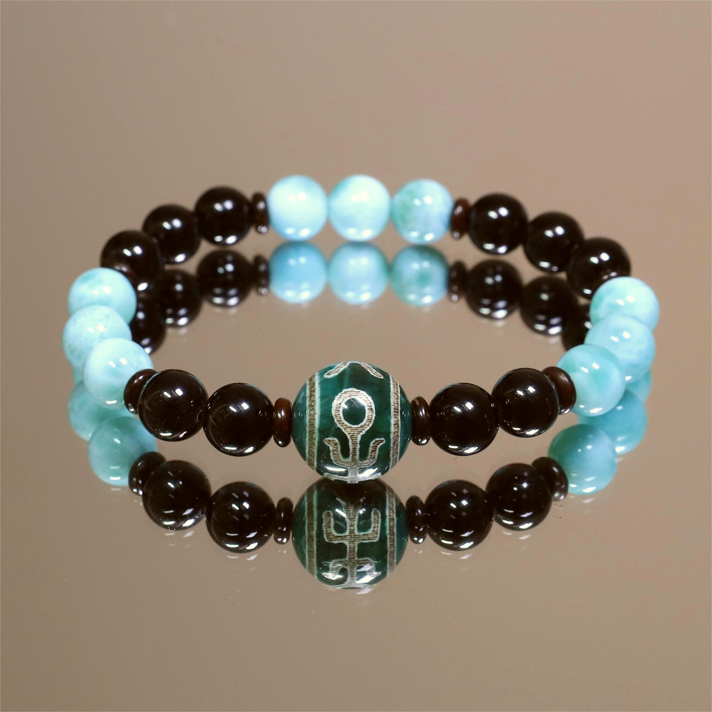 The Skyward Grace - Larimar + Benefactor Dzi Bracelet