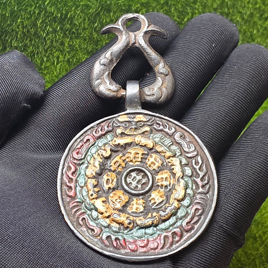 Old Tibetan Silver Nine Palace Bagua + Vajra Pendant