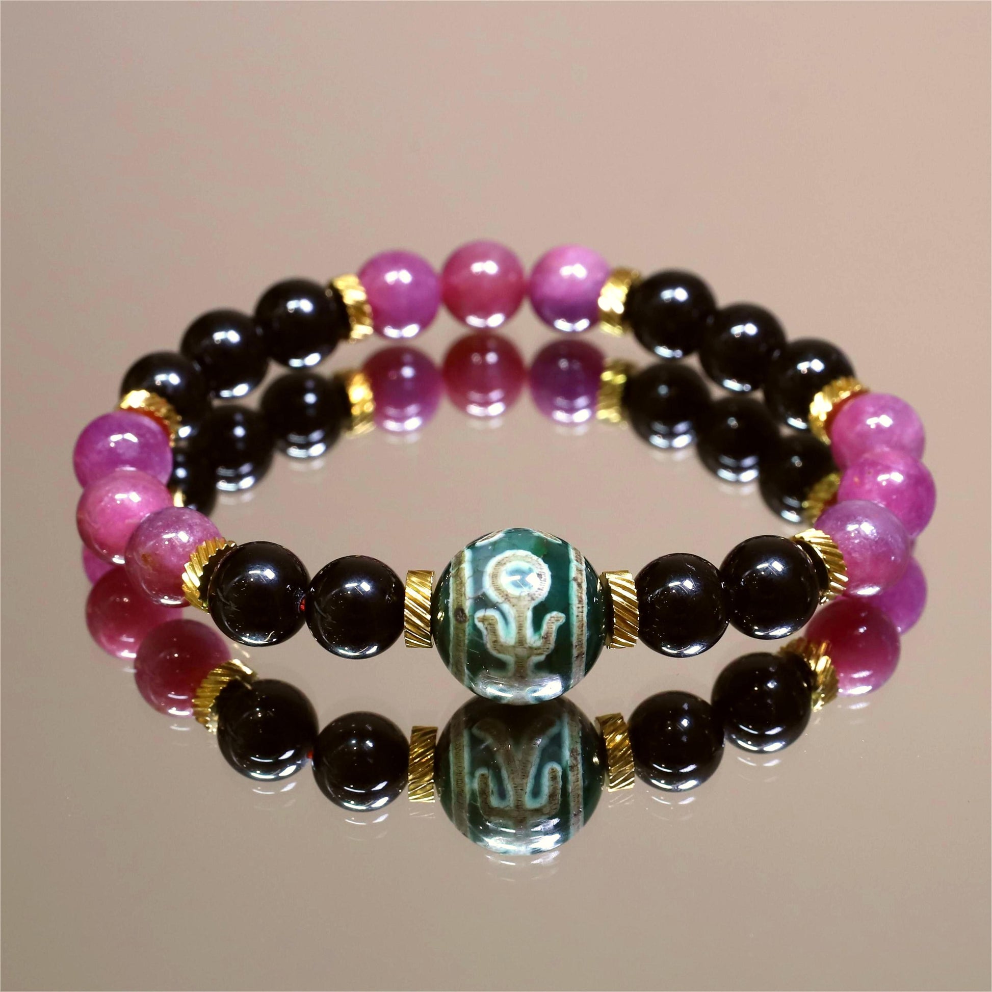 The Scarlet Destiny - Ruby + Benefactor Dzi Bracelet