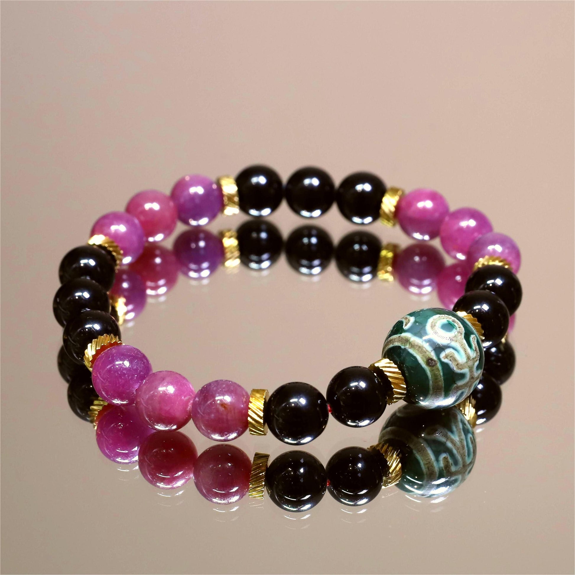 The Scarlet Destiny - Ruby + Benefactor Dzi Bracelet